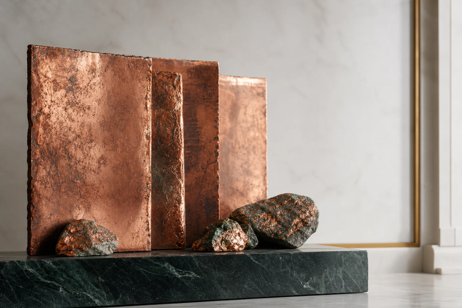 Refined copper plates and copper-bearing ore