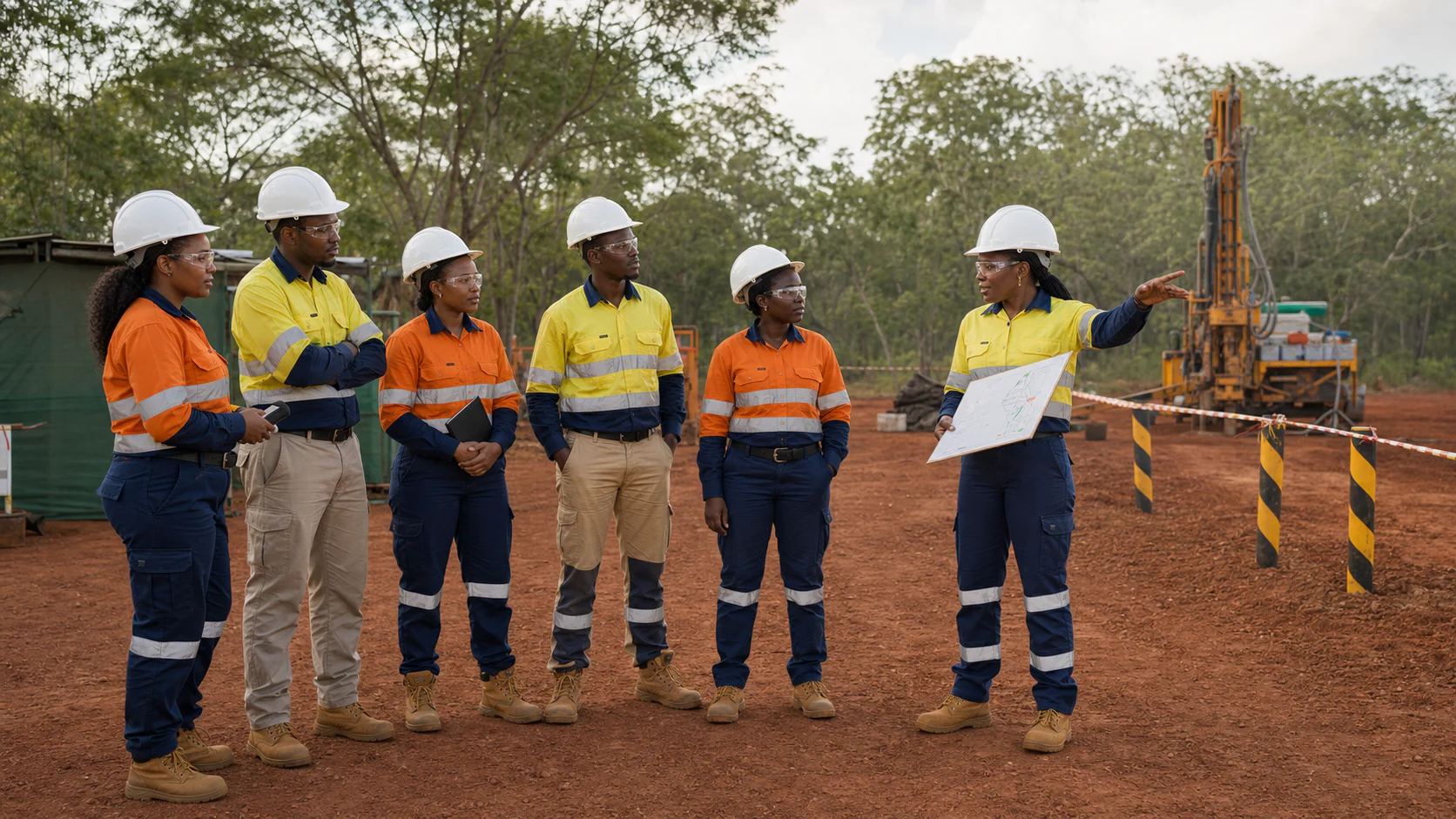 Exploration team taking part in a pre-shift safety briefing