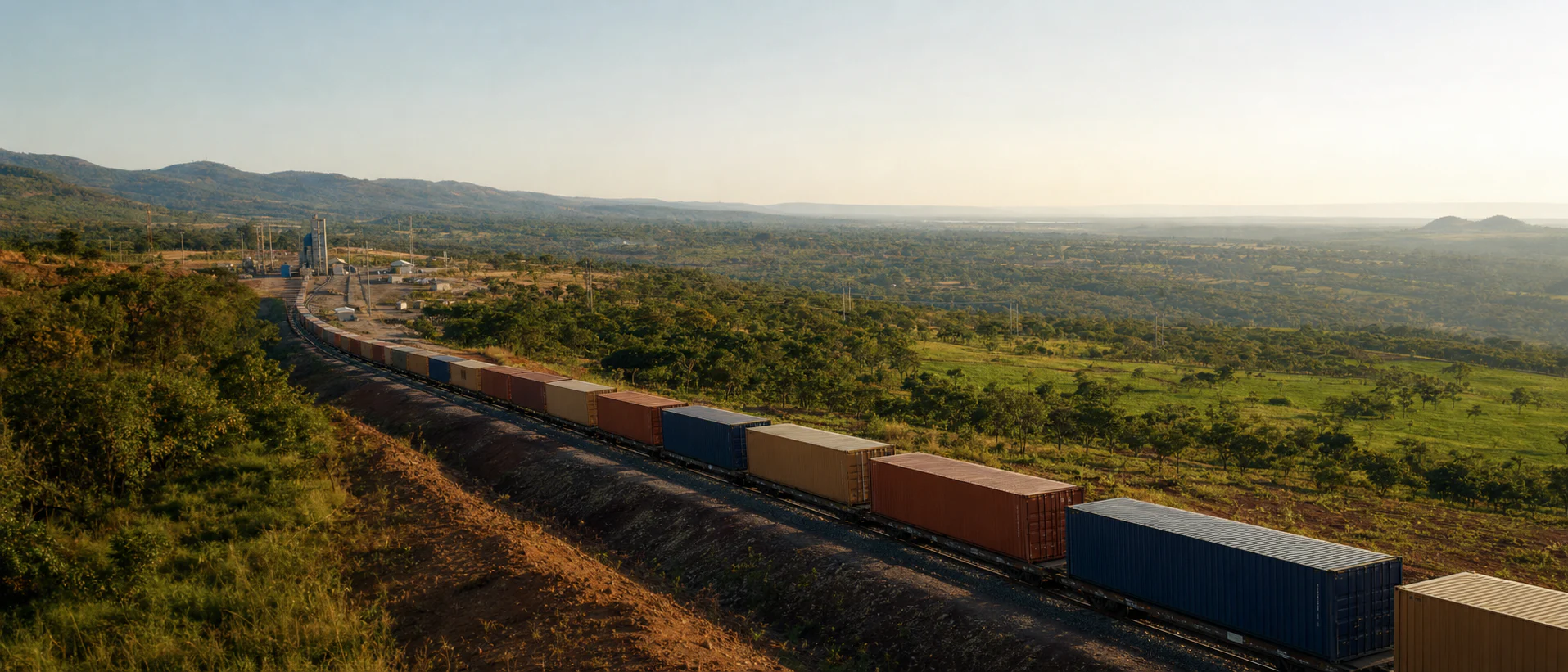 Freight train travelling through a Central African mineral corridor